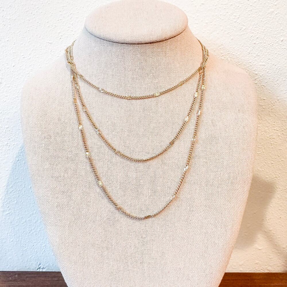 Triple Layered‎ Necklace Gold Tone Delicate Chain Adjustable Minimalist Goddess